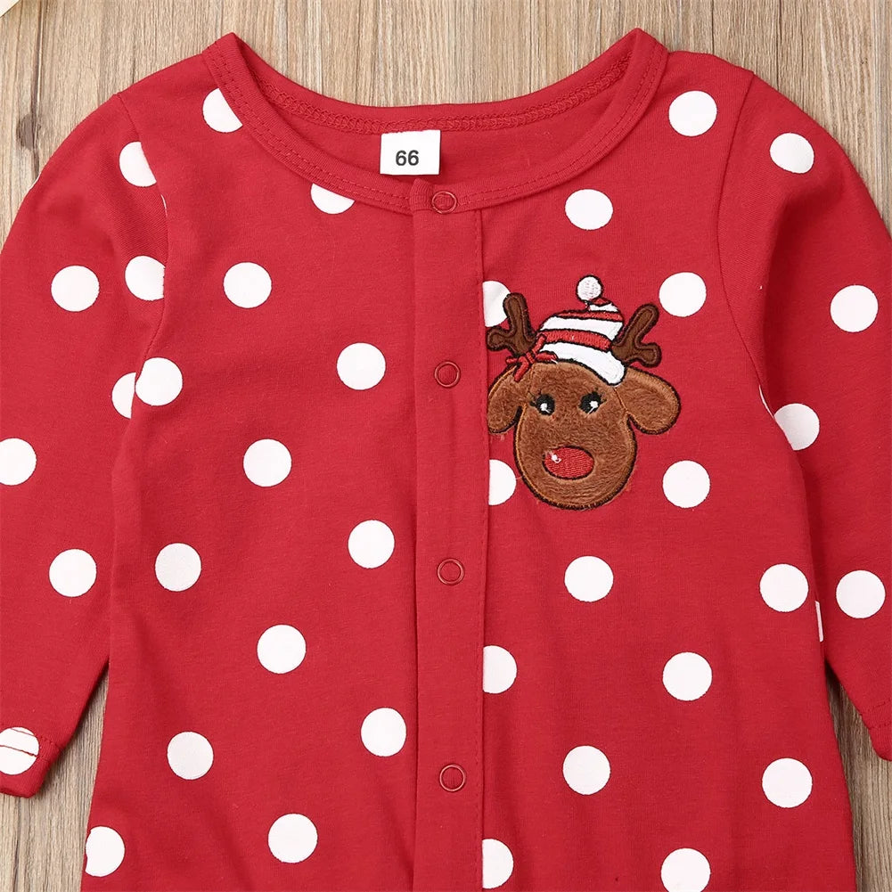 Christmas Dotted Reindeer Footed Romper - koko mee