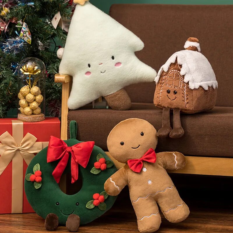 Christmas-Inspired Plush Toys - White Christmas tree and cabin