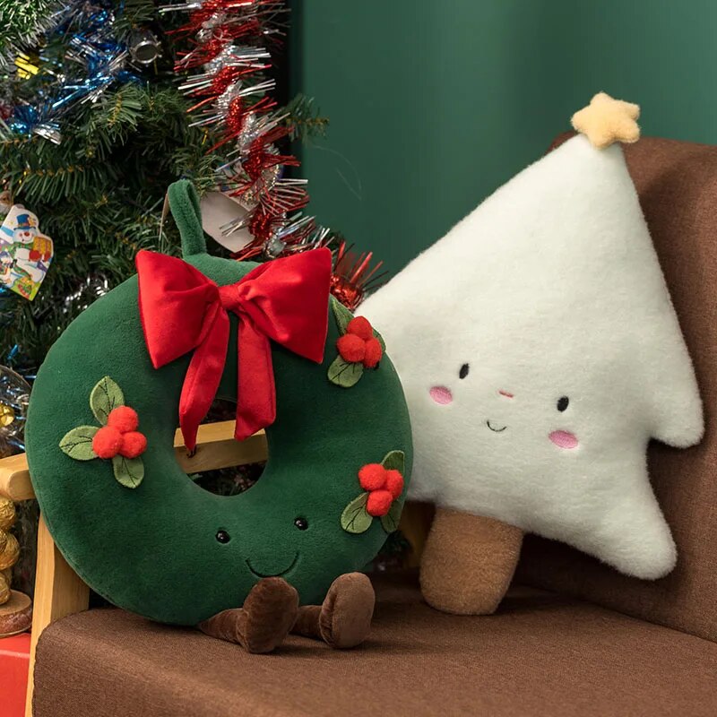 Christmas-Inspired Plush Toys - White Christmas tree and wreath - koko mee