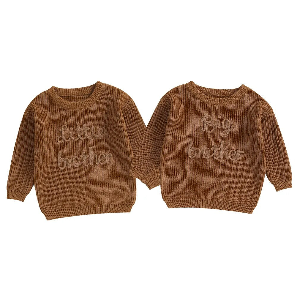 Big Brother, Little Brother Embroidery Sweater in brown- Koko Mee