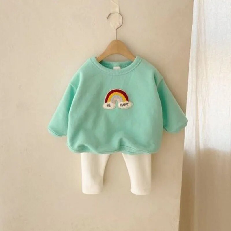 Rainbow Embroidery Sweatshirt & Pants I Baby & Toddler Sweatshirt/ Blue Sweatshirt /  Koko Mee