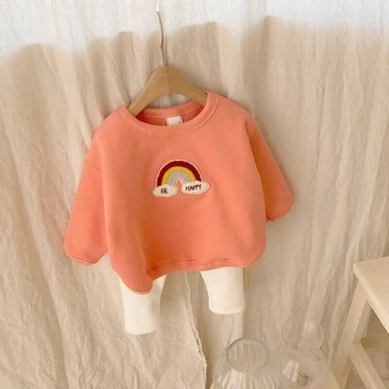 Rainbow Embroidery Sweatshirt & Pants I Baby & Toddler Peach Sweatshirt / Koko Mee