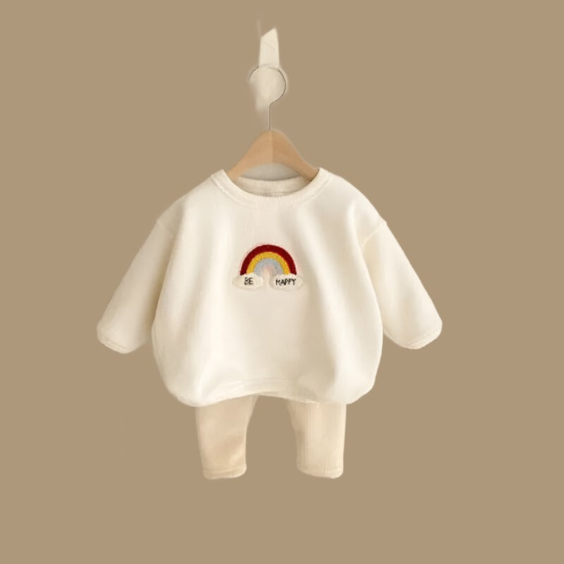 Rainbow Embroidery Sweatshirt & Pants I Baby & Toddler White Sweatshirt / Koko Mee