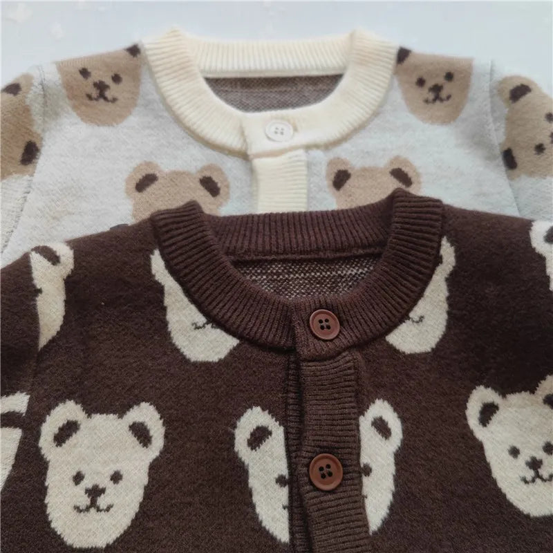 Baby and toddler Beige Cardigan with brown bear pattern - Koko Mee