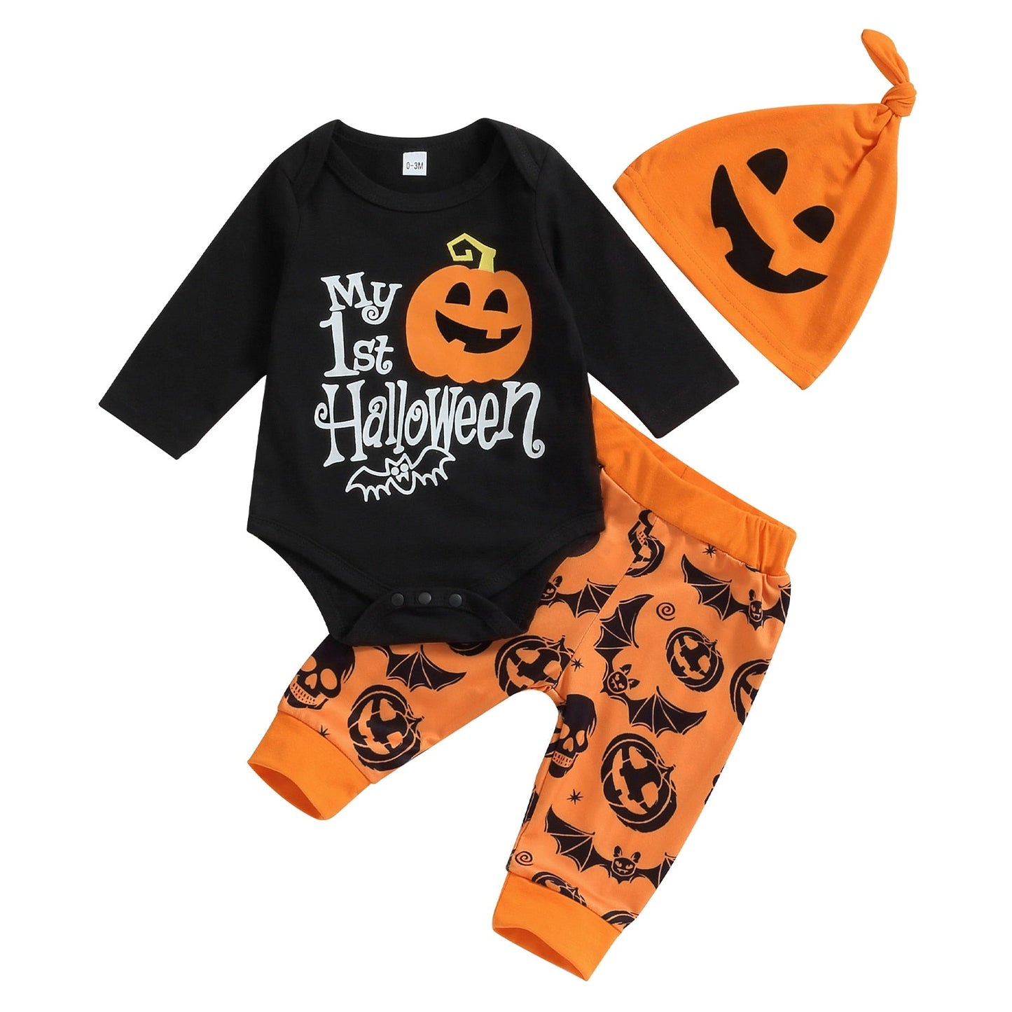 3 Pc My 1st Halloween Long Sleeve Printed Romper Outfit - Koko Mee