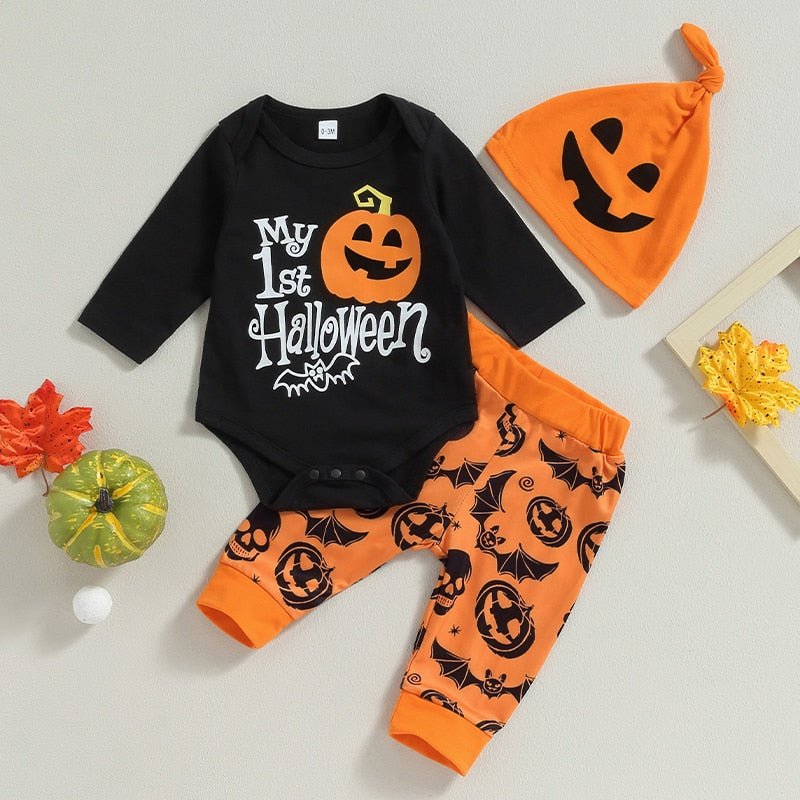 3 Pc My 1st Halloween Long Sleeve Printed Romper Outfit - Koko Mee