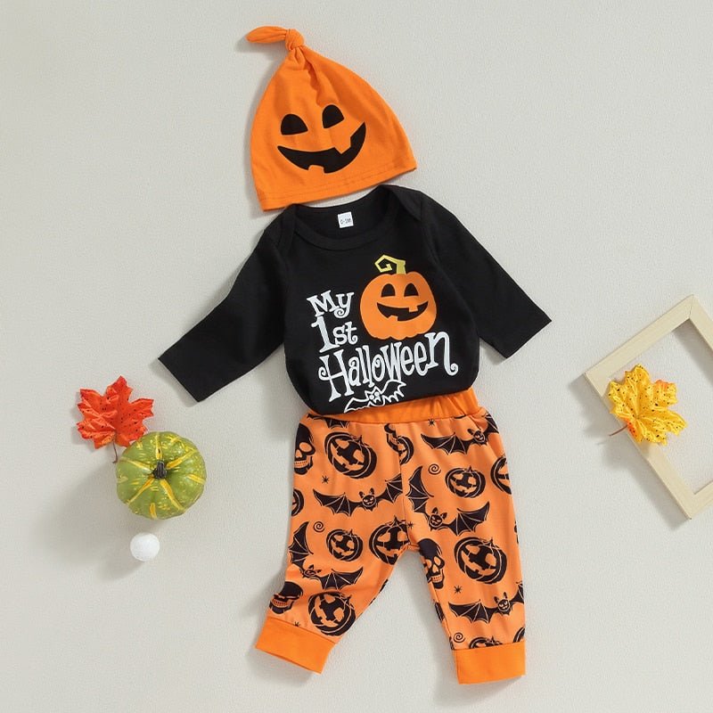 3 Pc My 1st Halloween Long Sleeve Printed Romper Outfit - Koko Mee