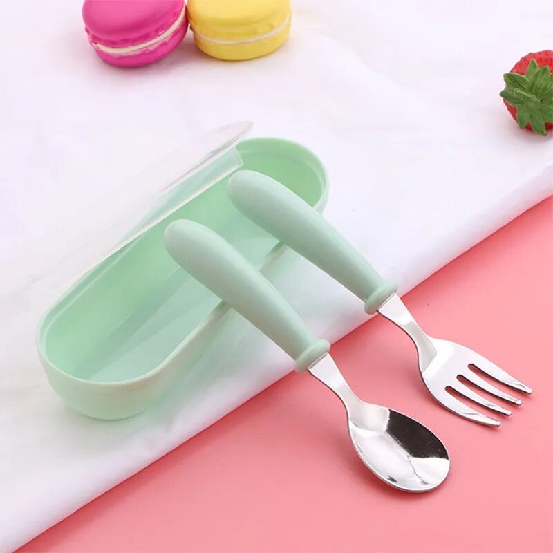 3pcs Children Spoon Fork Set I Stainless Steel Kids Cutlery I Portable Baby Feeding Utensil set - Koko Mee