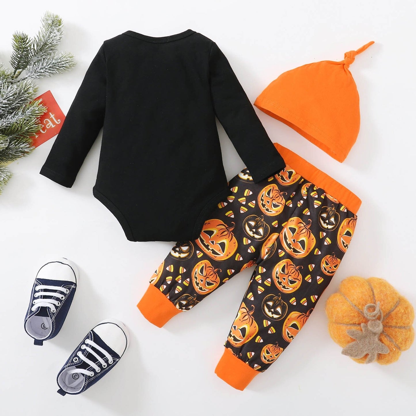 3Pcs Infant Halloween Outfits I Pumpkin Romper & Hat Sets - Koko Mee