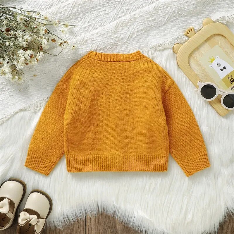 Baby Fall Winter Knitted Sweater I Warm Sunflower Long Sleeve Button Cardigan I Toddler Knitwear - Koko Mee