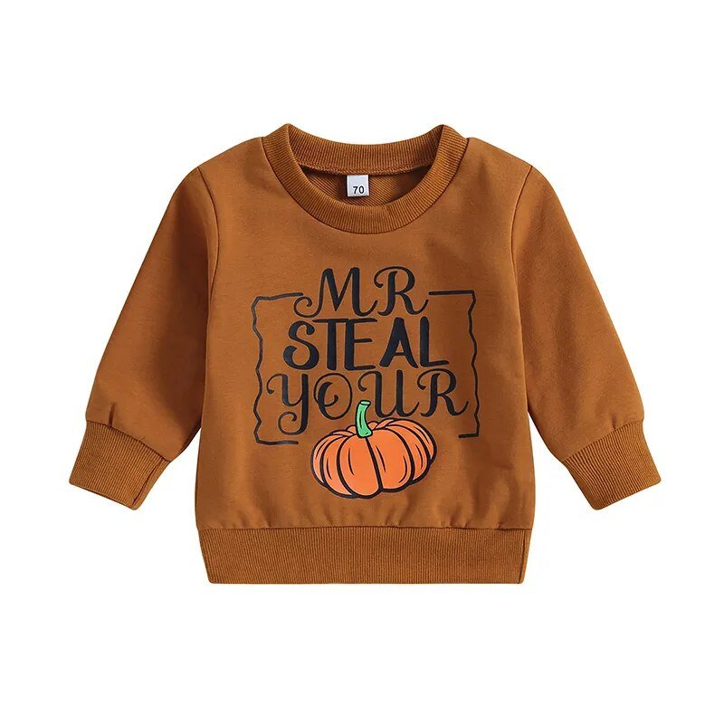 Baby Girls Boys Pumpkin Print Sweatshirts for Halloween Fall - Koko Mee