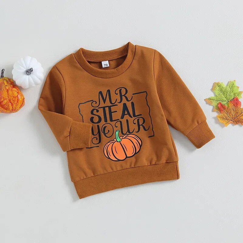 Baby Girls Boys Pumpkin Print Sweatshirts for Halloween Fall - Koko Mee