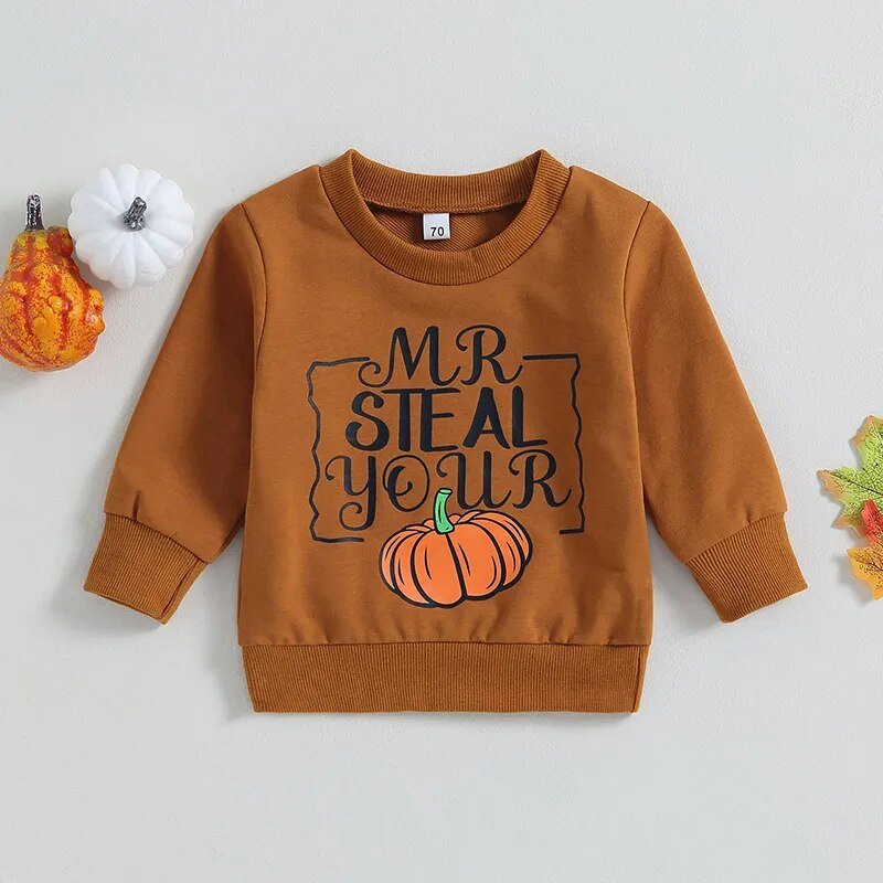 Baby Girls Boys Pumpkin Print Sweatshirts for Halloween Fall - Koko Mee