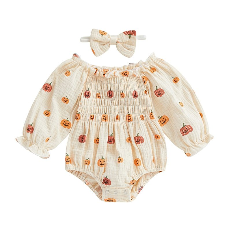 My First Halloween Baby Girl Romper with Pumpkin Print - Koko Mee