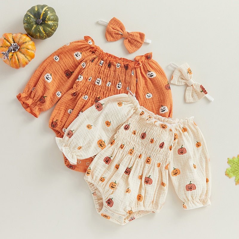 My First Halloween Baby Girl Romper with Pumpkin Print - Koko Mee