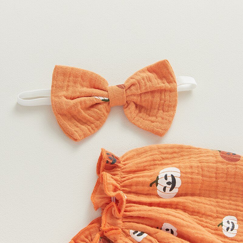 My First Halloween Baby Girl Romper with Pumpkin Print - Koko Mee