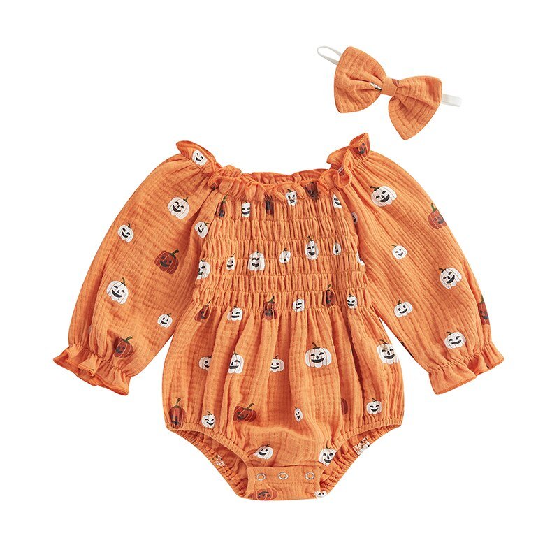 My First Halloween Baby Girl Romper with Pumpkin Print - Koko Mee