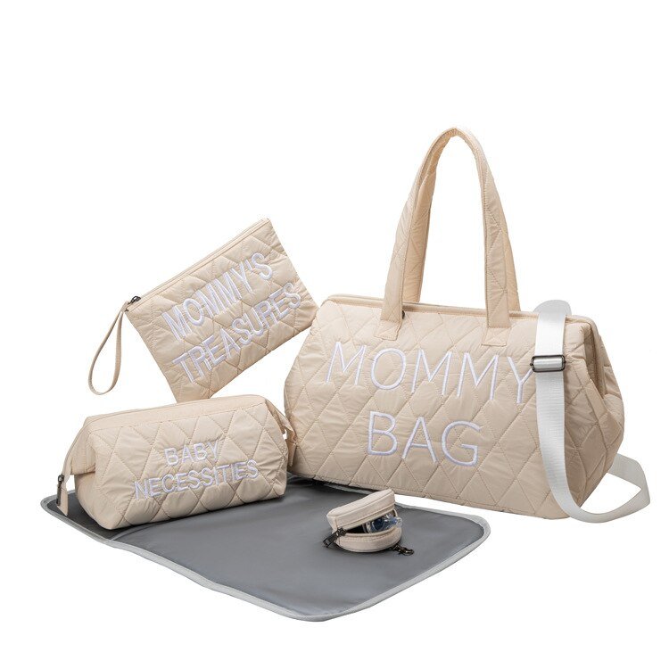 5Pc Embroidered Travel Mommy Diaper Bag I Portable Maternity Bag-Koko Mee - Quilted Diaper Bag