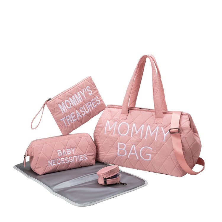 5Pc Embroidered Travel Mommy Diaper Bag I Portable Maternity Bag-Quilted Diaper Bag-Koko Mee