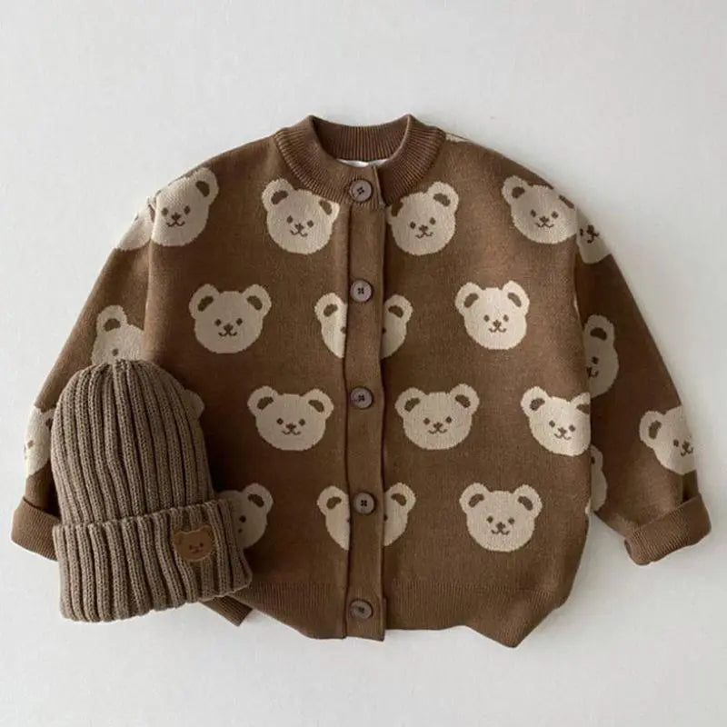 Baby and toddler Brown Cardigan with beige bear pattern - Koko Mee