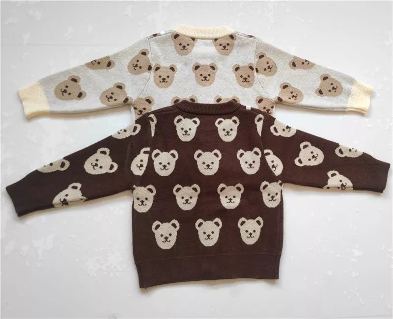 Baby and toddler Beige Cardigan with brown bear pattern - Koko Mee