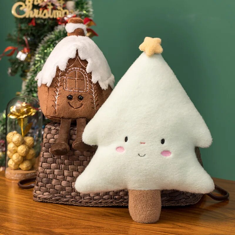 Christmas-Inspired Plush Toys - White Christmas tree and cabin