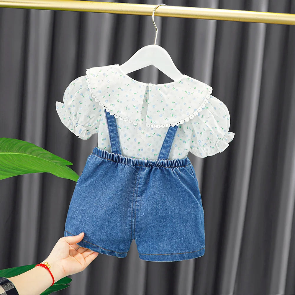 Floral Shirt & Denim Overalls Set - Koko Mee