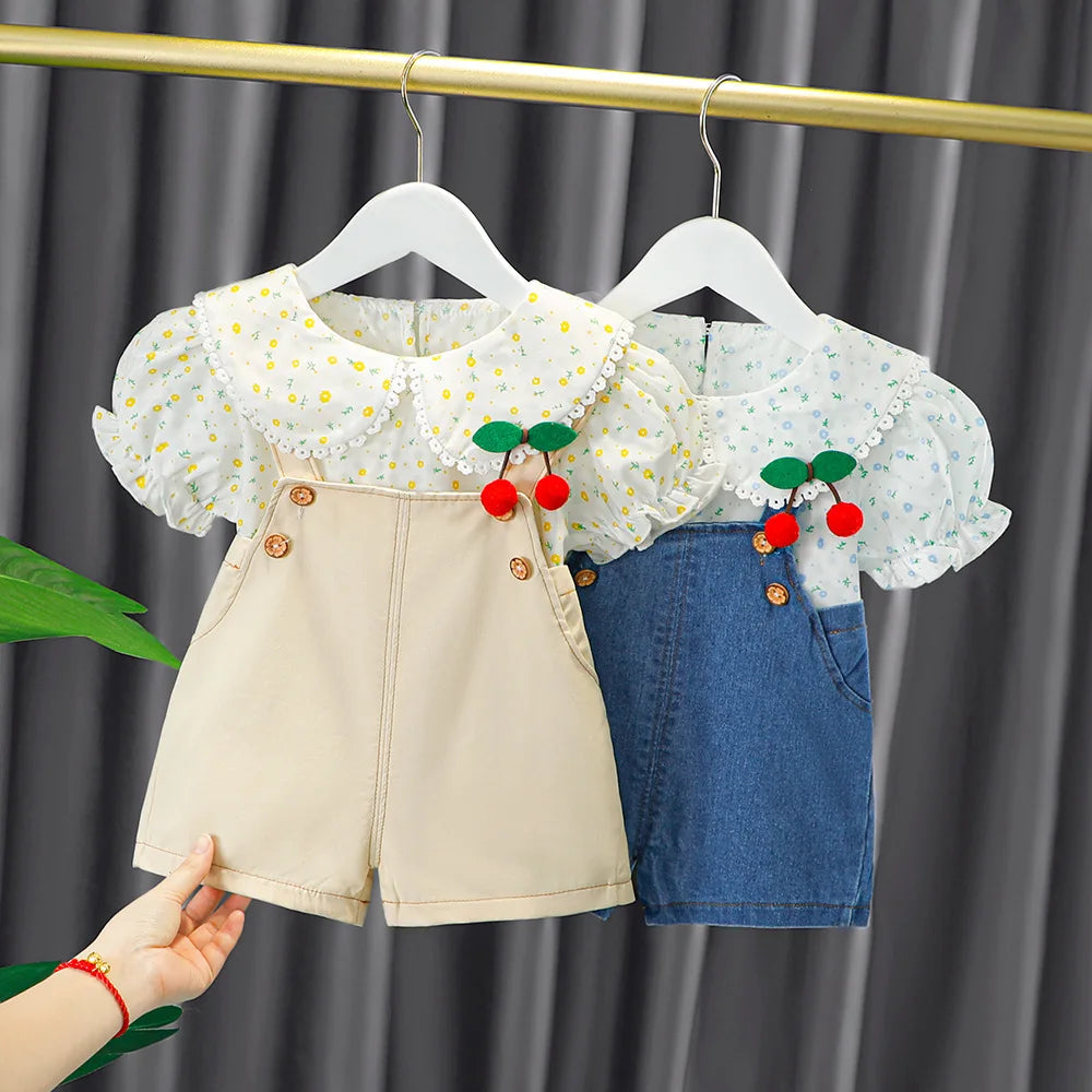 Floral Shirt & Denim Overalls Set - Koko Mee