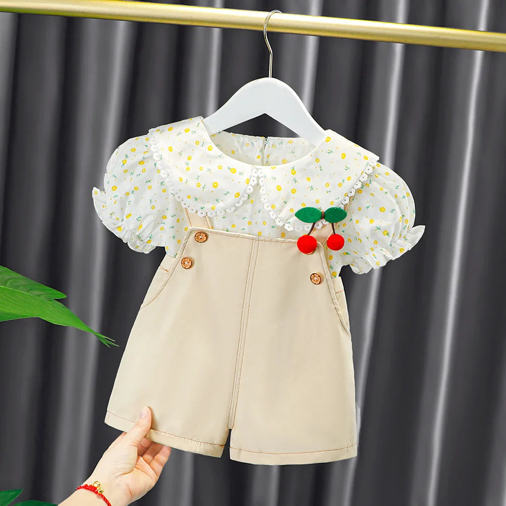 Floral Shirt & Denim Overalls Set - Koko Mee