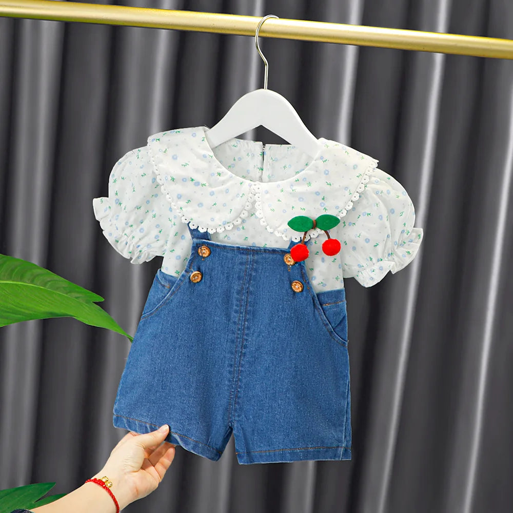 Floral Shirt & Denim Overalls Set - Koko Mee