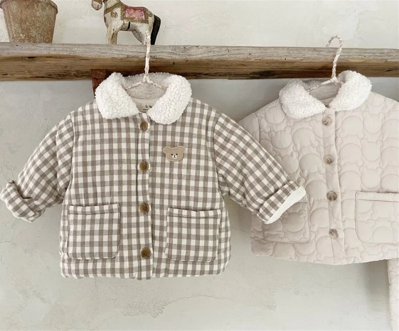 Plaid Down Jacket for Baby and Toddler with turn down collar 