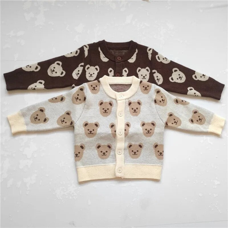 Baby and toddler Beige Cardigan with brown bear pattern - Koko Mee