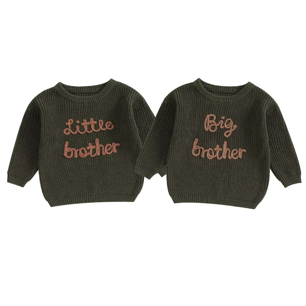 Big Brother, Little Brother Embroidery Sweater in Olive Green - Koko Mee