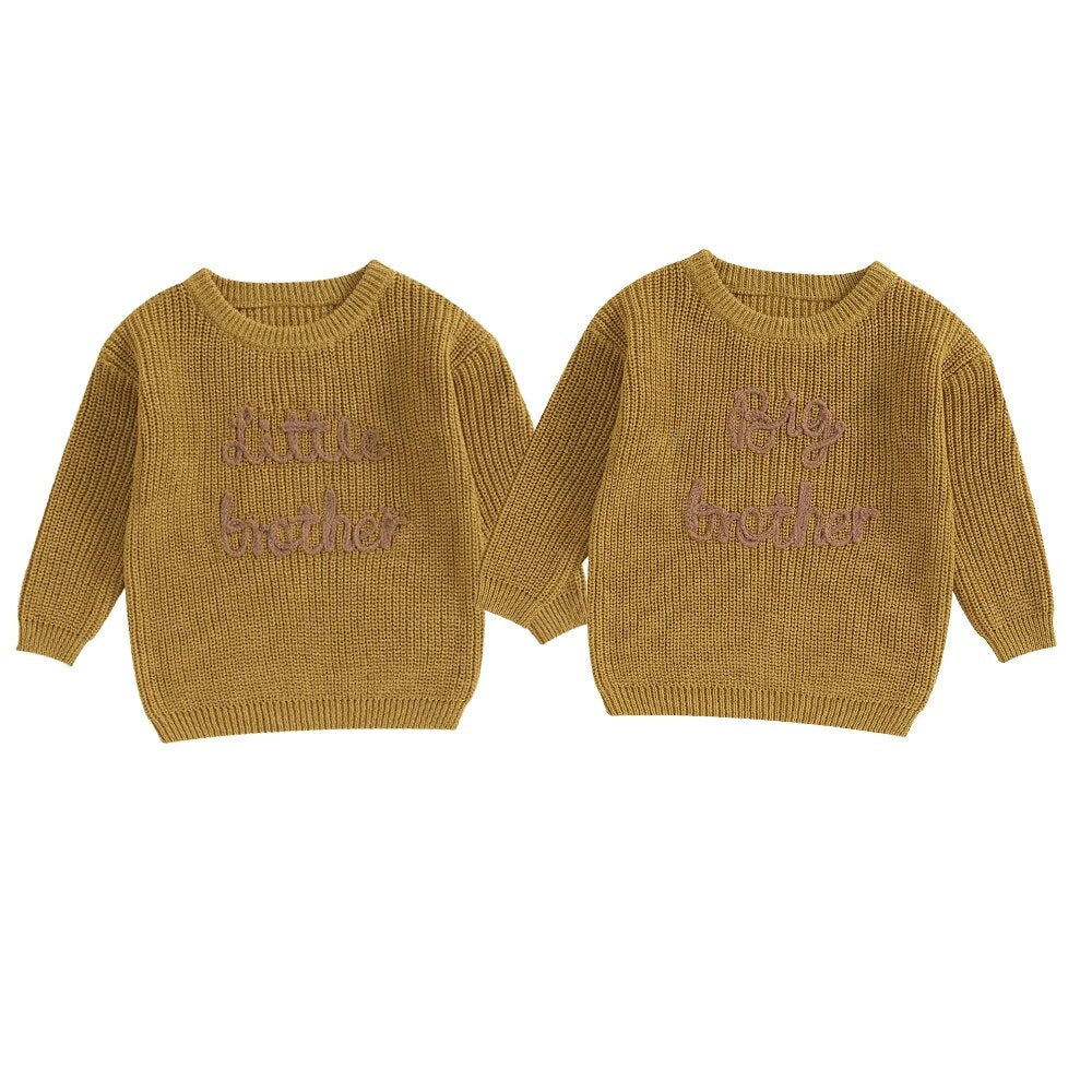 Big Brother, Little Brother Embroidery Sweater in mustard yellow- Koko Mee