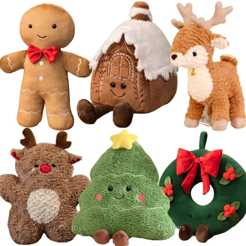 Christmas inspired plush toys.  Gingerbread man.  Wreath.  Reindeer