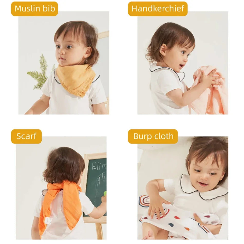 5pcs Muslin Bib Burp Cloth I Baby Scarf Handkerchief I 100% Cotton - Koko Mee