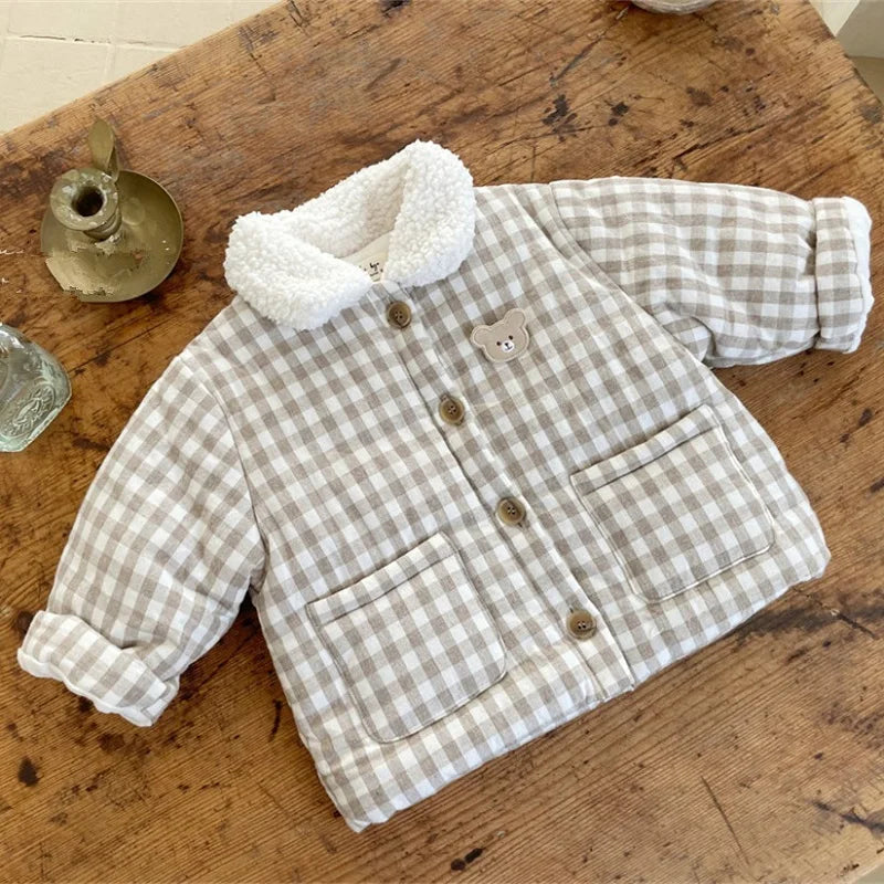 Plaid Down Jacket for Baby and Toddler with turn down collar