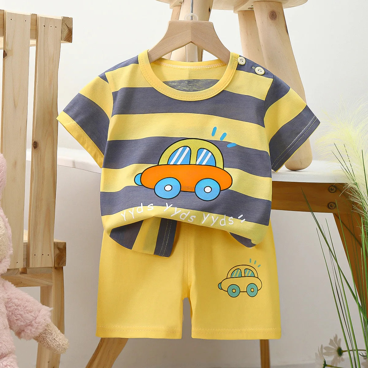 Girls Boys Striped yellow play set- short and tshirt - koko mee