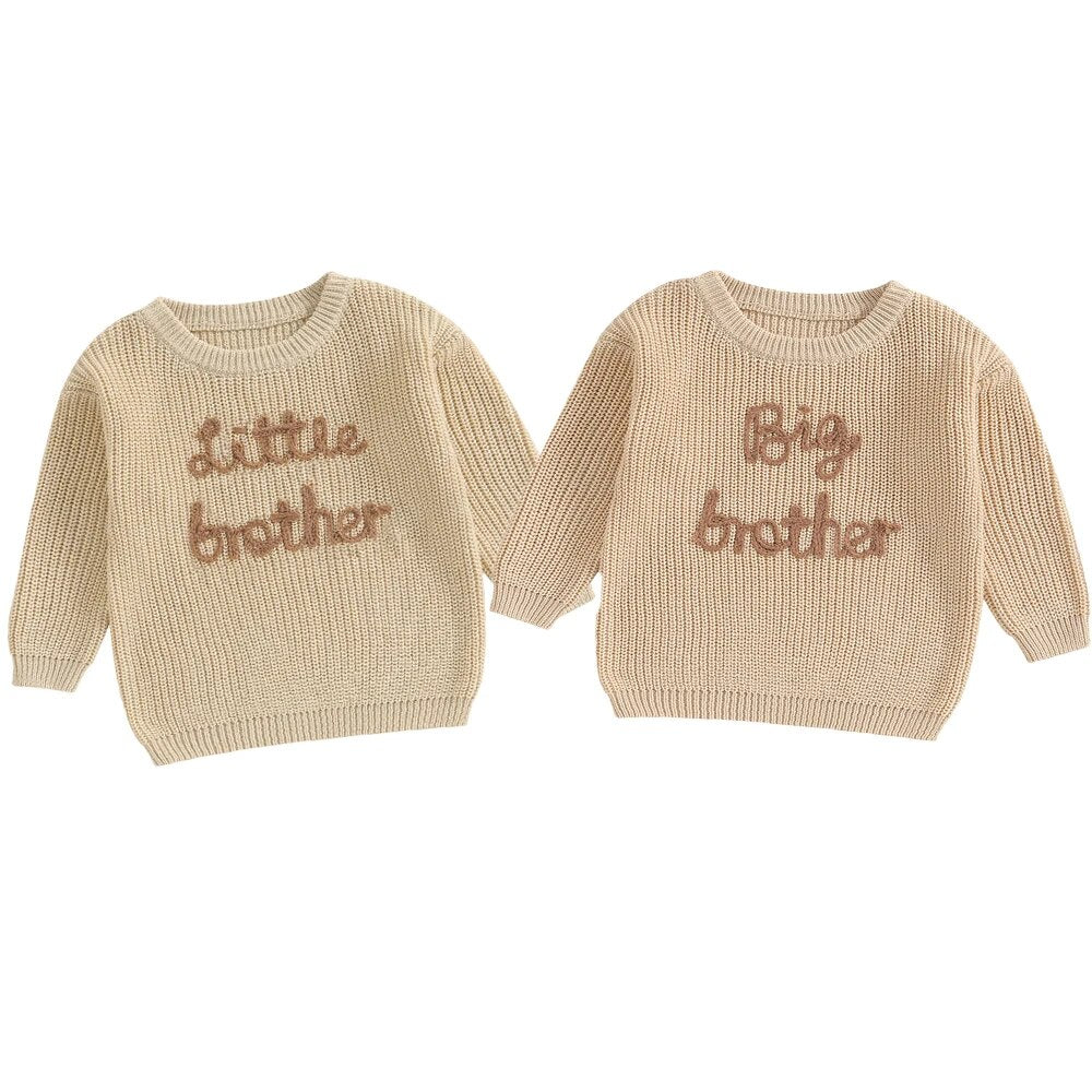 Big Brother, Little Brother Embroidery Sweater in Beige - Koko Mee