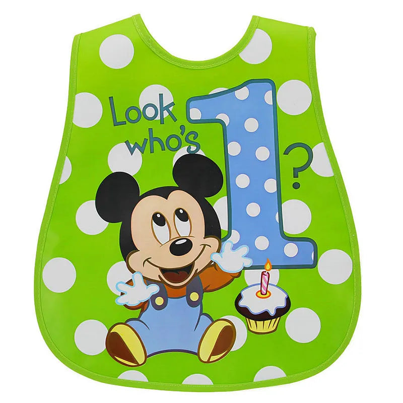 Disney waterproof baby and toddler bibs - green dot mickey mouse
