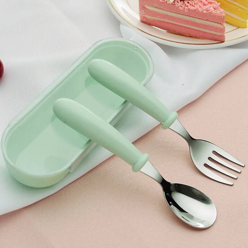 3pcs Children Spoon Fork Set I Stainless Steel Kids Cutlery I Portable Baby Feeding Utensil set - Koko Mee