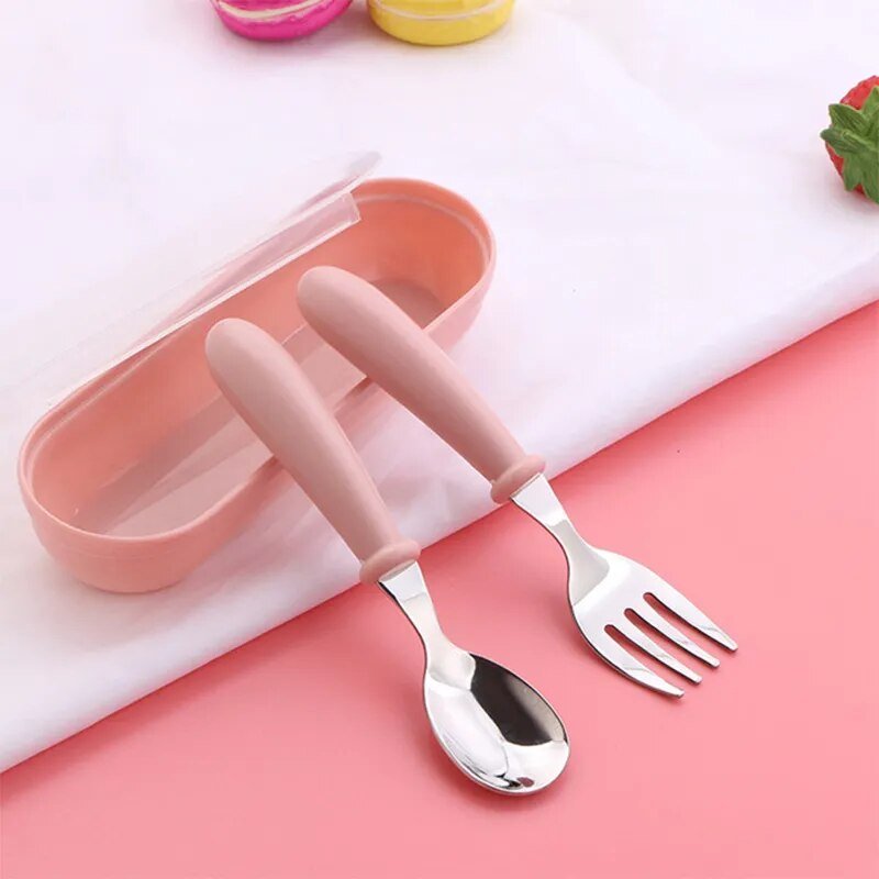 3pcs Children Spoon Fork Set I Stainless Steel Kids Cutlery I Portable Baby Feeding Utensil set - Koko Mee