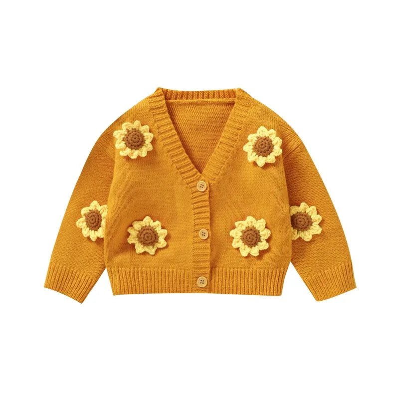 Baby Fall Winter Knitted Sweater I Warm Sunflower Long Sleeve Button Cardigan I Toddler Knitwear - Koko Mee