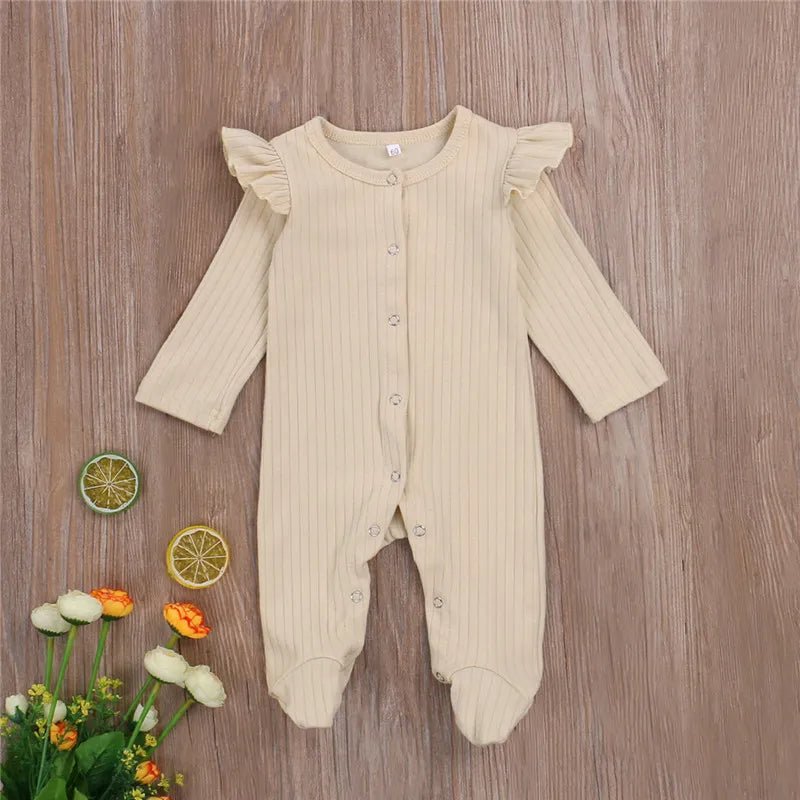 Baby Footed Romper I Cute Cotton Rib Long Sleeve Button Romper I One-Piece Jumpsuit - Koko Mee