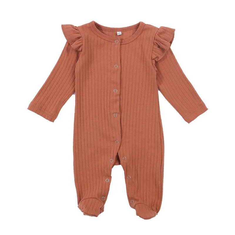 Baby Footed Romper I Cute Cotton Rib Long Sleeve Button Romper I One-Piece Jumpsuit - Koko Mee