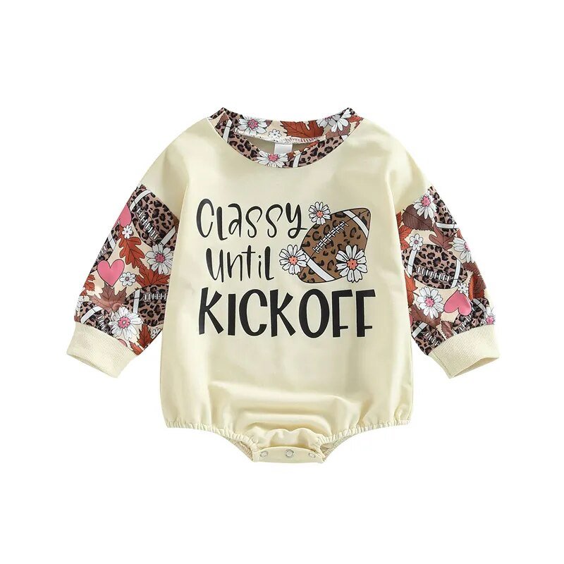 Baby Girls Boys Leopard Patchwork Long Sleeve Romper I Cow/Rugby Letter Printed Jumpsuits - Koko Mee