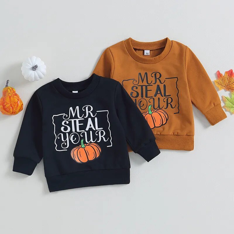 Baby Girls Boys Pumpkin Print Sweatshirts for Halloween Fall - Koko Mee