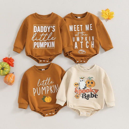 Halloween Baby Rompers I Adorable Boys and Girls Pumpkin Print Long Sleeve Romper - Koko Mee