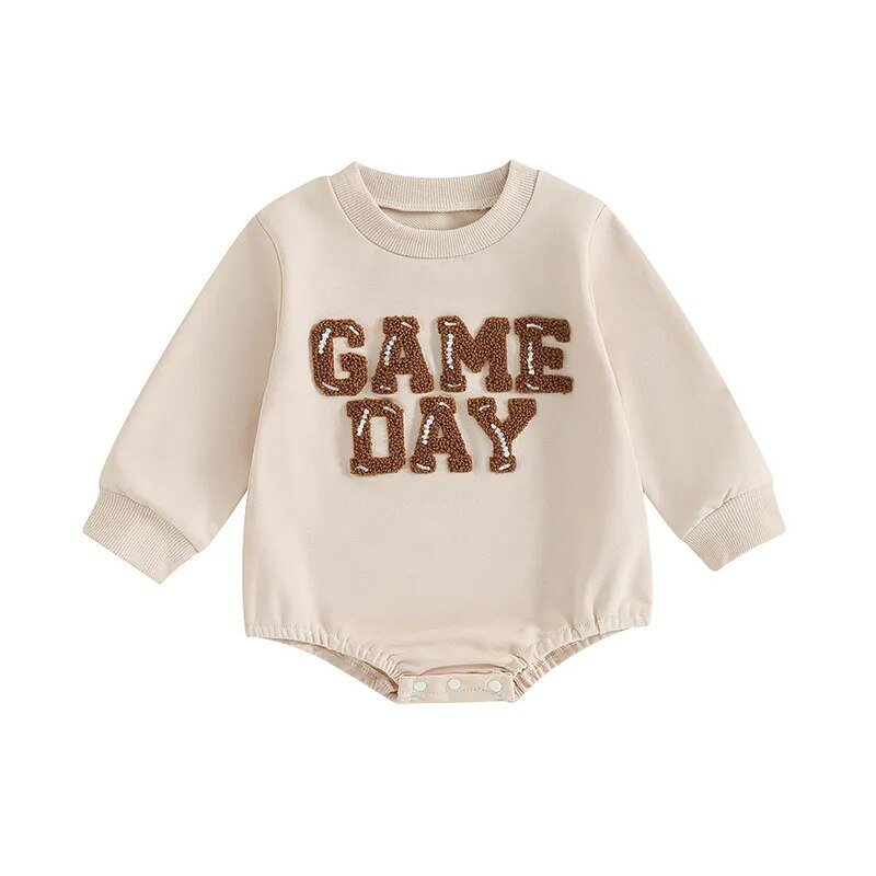 Newborn Baby Sweatshirt Rompers I Embroidery Crew Neck Long Sleeve Jumpsuit I Game Day - Koko Mee