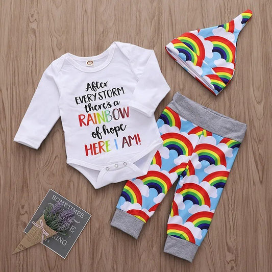 Newborn Infant Baby Rainbow Outfit I 3PCS Baby Trendy Print Outfits I - Koko Mee